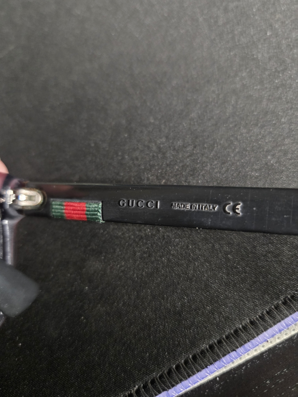 Gucci Black Sunglasses with Red & Green Stripe Accent - Picture 5 of 6